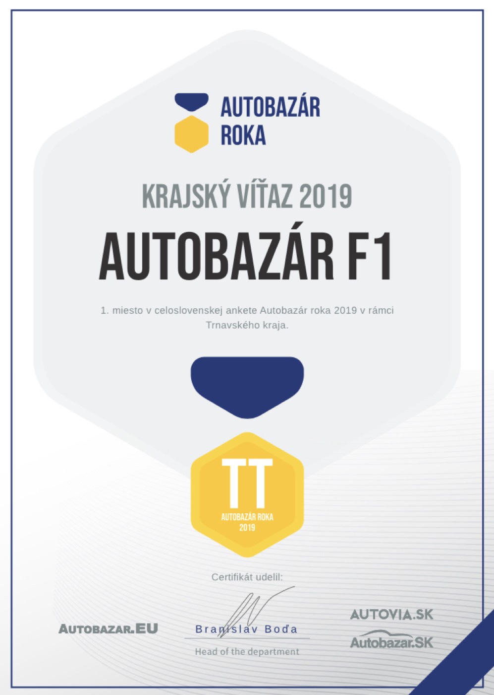 Dealership of the Year award 2019 – 1st place