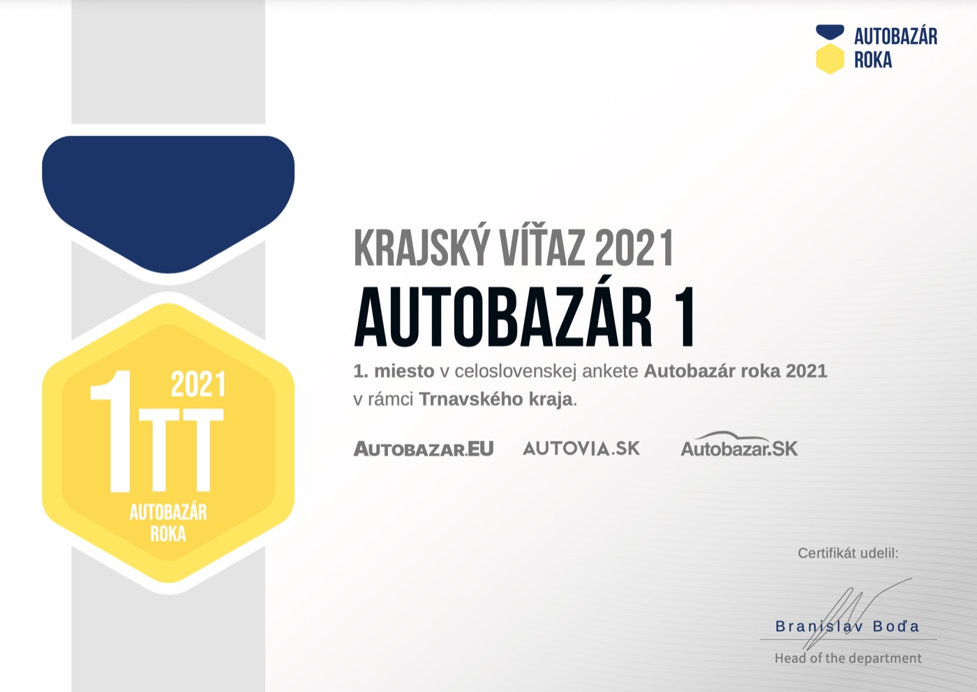 Dealership of the Year award 2021 – 1st place